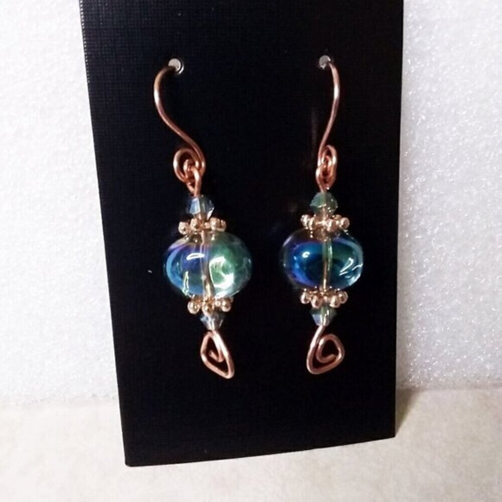 Gorgeous Bracelet & Flashy Earring Set! Shimmering Aurora Borealis Beads +Copper - Picture 15 of 16